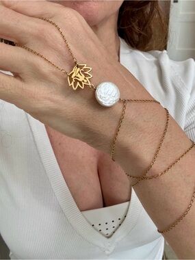 Gold and Pearl Hand Chain